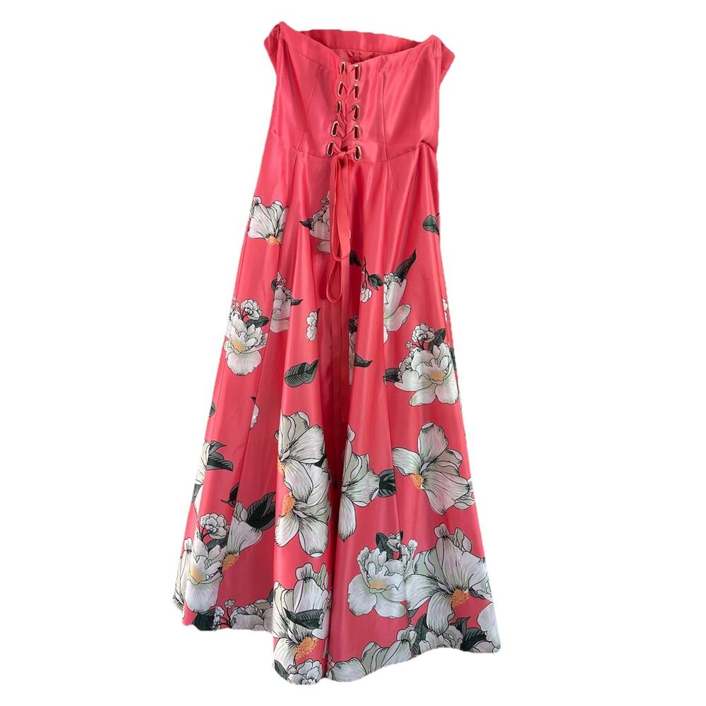 BHLDN Savannah Strapless Floral Satin A-Line Maxi Dress Womens 14 Pink Wedding - Picture 5 of 16